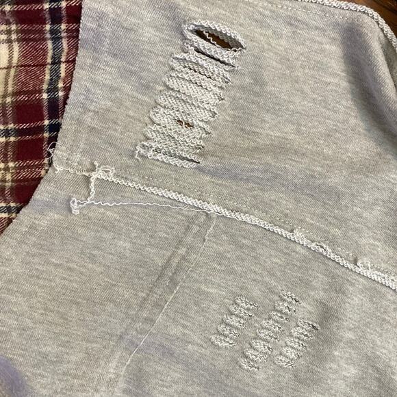 Dance & Marvel Grunge Distressed Ripped Detachable Hoodie Plaid Denim M Gorpcore - Picture 11 of 14